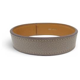 Hermès HERMES POUL TOUR SELLIER BRACELET MANCHETTE T20 CUIR ETOUPE LEATHER BANGLE Taupe