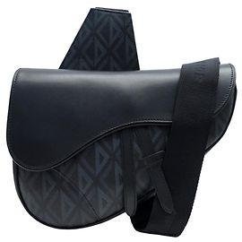 NEW DIOR SADDLE CANVAS CD DIAMOND HANDBAG 1ADP0093CDP PURSE BAG Black