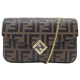 NOVA BOLSA FENDI WALLET ON CHAIN FF DIAMONDS POCHETTE WOC POUCH BAG Marrom