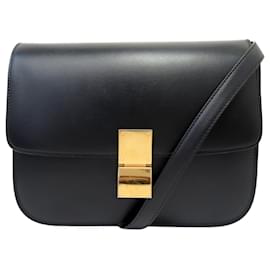 Céline CELINE CLASSIC MEDIUM BOX LEATHER HANDBAG BLACK SHOULDER BAG Black