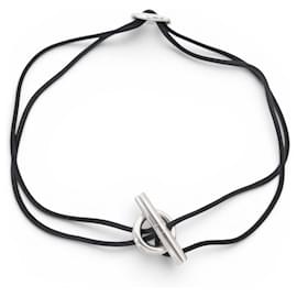 Hermès HERMES SKIPPER NOIR SILVER 925 STERLING DOUBLE WRAP BRACELET NECKLACE Black
