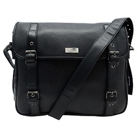 BOLSA MESSENGER VINTAGE YVES SAINT LAURENT EM COURO PRETO Preto