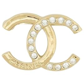 NUOVO BROCCHETTO CHANEL LOGO CC STRASS 2024 IN METALLO DORATO GOLDEN STEEL BROOCH D'oro