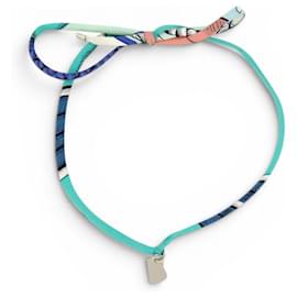 Hermès NEW HERMES TOURBILLON DOUBLE LOOP SILK CORD BLUE NECKLACE BRACELET Blue