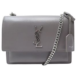 SAINT LAURENT SUNSET MEDIUM 442906 LEATHER SHOULDER HANDBAG Grey