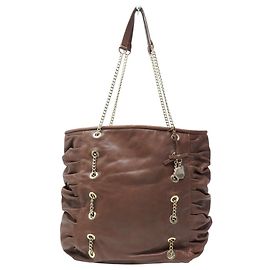 NEUF SAC A MAIN RED VALENTINO CUIR MARRON OEILLETS CHAINES DOREES TOTE BAG Marron