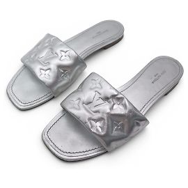 LOUIS VUITTON REVIVAL FLAT MULE 1A9QJG MONOGRAMM-LEDER SCHUHE 38 Silber