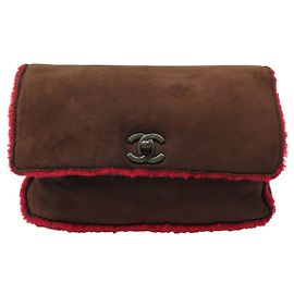 POCHETTE VINTAGE CHANEL COM LOGO CC EM COURO DE OVELHA REVERSÍVEL CLUTCH Marrom