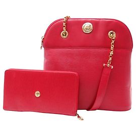 Chloé VINTAGE CHLOE ROTE LEDERHANDべきTASCHE MIT KETTE + PASSENDERGELDBÖRSE Roh