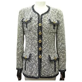 VINTAGE CHANEL JACKET CC LOGO BUTTONS P01163 M 40 1993 LINEN TWEED JACKET Other