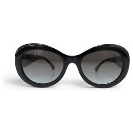 ÓCULOS DE SOL CHANEL OVAL LOGO CC 5469-B PLÁSTICO PRETO Preto