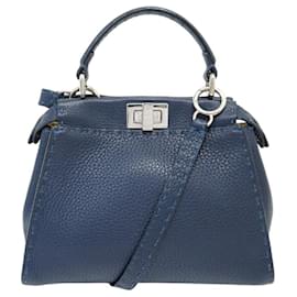 FENDI PEEKABOO MINI 8BN244 SELLERIA LEDER SCHULTERTASCHE BLAU Marineblau