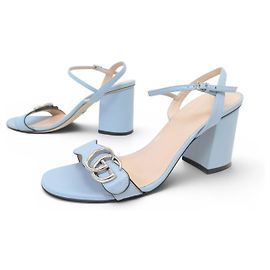 GUCCI DOUBLE G MARMONT 39IT 40FR BLUE LEATHER HEELED SANDALS Blue