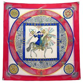 Hermès LENÇO DE SEDA HERMES FEUX D'ARTIFICE CARRE 90 VERMELHO DUCHESS Vermelho