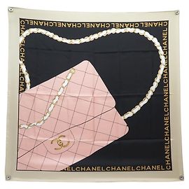 NOVO Lenço CHANEL TIMELESS CHAIN LOGO CC QUADRADO 90 TWILL DE SEDA Rosa