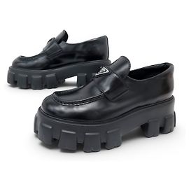 NUEVOS MOCASINES PRADA MONOLITH 1D649M 38 IT 39 FR CUERO NEGRO Negro