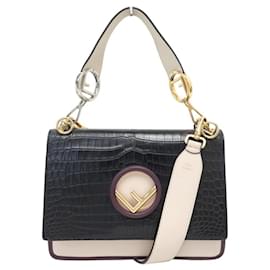 FENDI KAN I F 8BT284 Zweifarbiger Krokopräge-Leder Handtasche mit Schulterriemen Andere