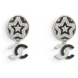 NUOVI ORECCHINI CHANEL LOGO CC STELLA STRASS EMAIL NERO Argento