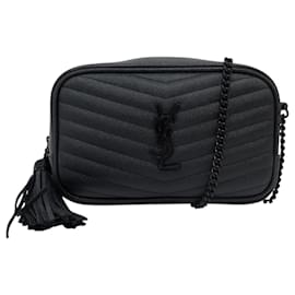 Yves Saint Laurent NEUF SAC A MAIN SAINT LAURENT MINI LOU CAMERA 612579 CUIR CHEVRON HAND BAG Noir