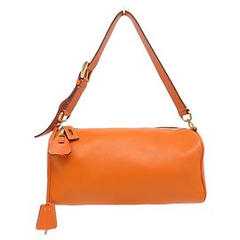 BOLSA PRADA DAINO BOX BR0093 DE OMBRO EM COURO GRAINADO LARANJA HOBO BAG Laranja