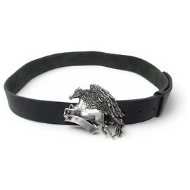 GUCCI BOUCLE PEGASUS 256262 T90 GRAIN LEATHER BELT BLACK Black