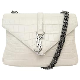 Yves Saint Laurent SAC A MAIN SAINT LAURENT COLLEGE MEDIUM CHAIN 428101 CUIR FACON CROCO BAG Écru