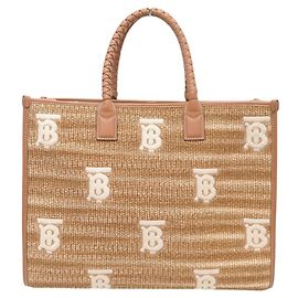 NEUF SAC A MAIN BURBERRY FREYA PAILLE BB CABAS RAPHIA BEIGE TOTE HAND BAG Beige