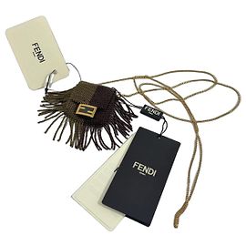 Micro borsa Fendi in perline marroni e kaki per AirPod Marrone Verde