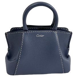 Cartier Micro C Handtasche aus blaugrauem Taurillon-Leder Blau Grau