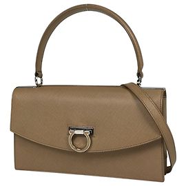 Salvatore Ferragamo Gancini 2-way Lederhandtasche Beige