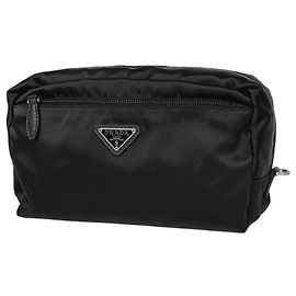 Pochette in nylon nero e pelle Prada Nero
