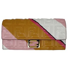 Cartera larga continental Fendi Castaño Rosa Blanco