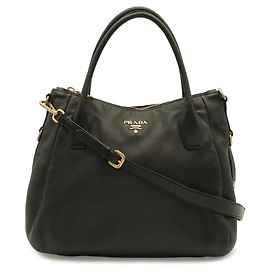 Prada Tote Bag aus weichem Vitello Daino Leder Schwarz