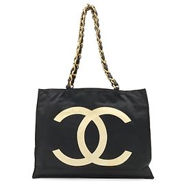 Chanel Coco Mark Chain Tote Bag Black White