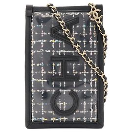 Bolsa de ombro Chanel em tweed com corrente Preto Multicor Outro