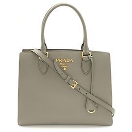 Sac à main en cuir Saffiano Prada Gris Marron