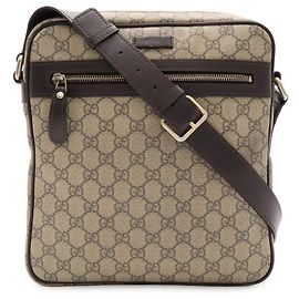 Borsa a Spalla Gucci GG Supreme Plus Beige Cachi Marrone scuro