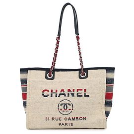 Sac cabas Chanel Deauville Line Medium Multicolore Beige