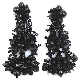 Prada Black Beaded Clip Earrings Black