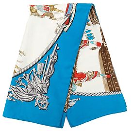 Sciarpa in seta Hermès Blue Marine et Cavalerie 90 Blu