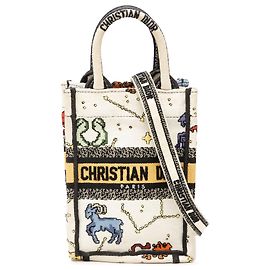 Dior Mini Book Tote Vertical en toile brodée blanche Pixel Zodiac Blanc