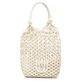 Bolsa bucket de napa branca em macramé Miu Miu Branco Cru