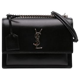 Saint Laurent Bolsa transversal Monogram Sunset em couro de bezerro preto, tamanho Medium Preto