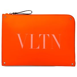 Porte-documents Valentino en cuir orange avec Rockstud VLTN Orange