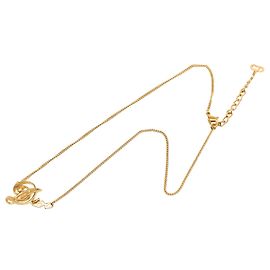 Dior Gold Gold Plated Cursive Logo Pendant Necklace Golden
