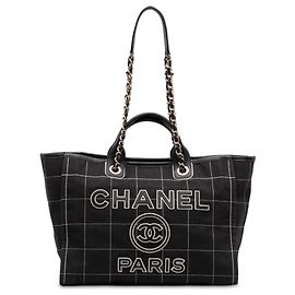 Tote Deauville Chanel Black Medium Canvas Square Stitch Noir