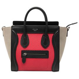 Céline Bolsa Tote Celine Red Nano Tricolor em nubuck e couro de bezerro Vermelho