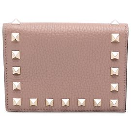 Valentino Pink Leather Rockstud Compact Wallet Pink