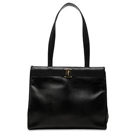 Salvatore Ferragamo Ferragamo Black Lizard Embossed Leather Vara Tote Black