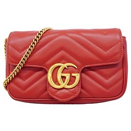 Bolsa de ombro Gucci GG Marmont em couro vermelho Vermelho